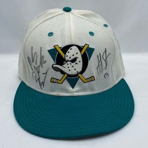 Vintage Signed Mighty Ducks Fitted Hat Cap Size 7 1/2 The Pond NHL